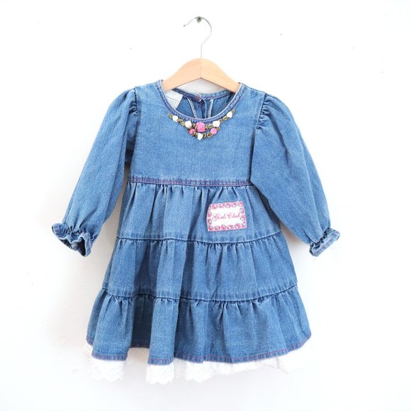 Other - Vintage kids GIRLS CLUB denim frilled dress